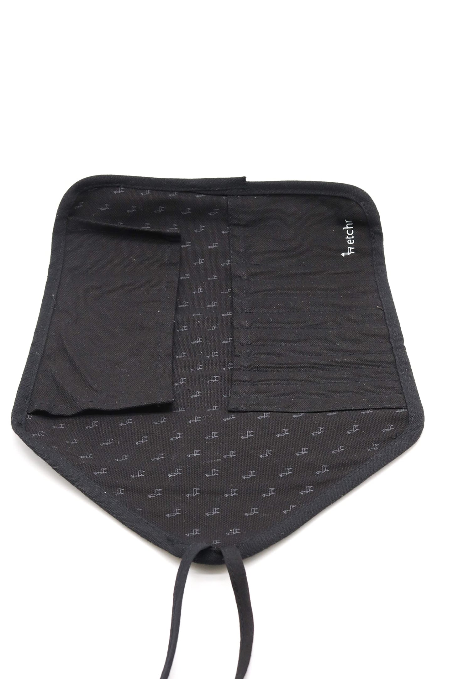 ETCHR Canvas Roll Up Brush Pouch - Black Paint Brush Holder with Canvas Ties
