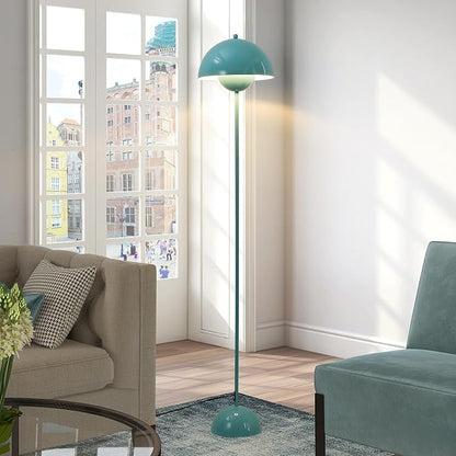 SUNLLOK Flower Pot Floor Lamp for Living Room, Metal Dome Lampshade Standing Floor Lamp with Foot Switch, Modern Reading Floor Light Fixture for Kitchen Island, Bedroom, Restaurant (Blue)