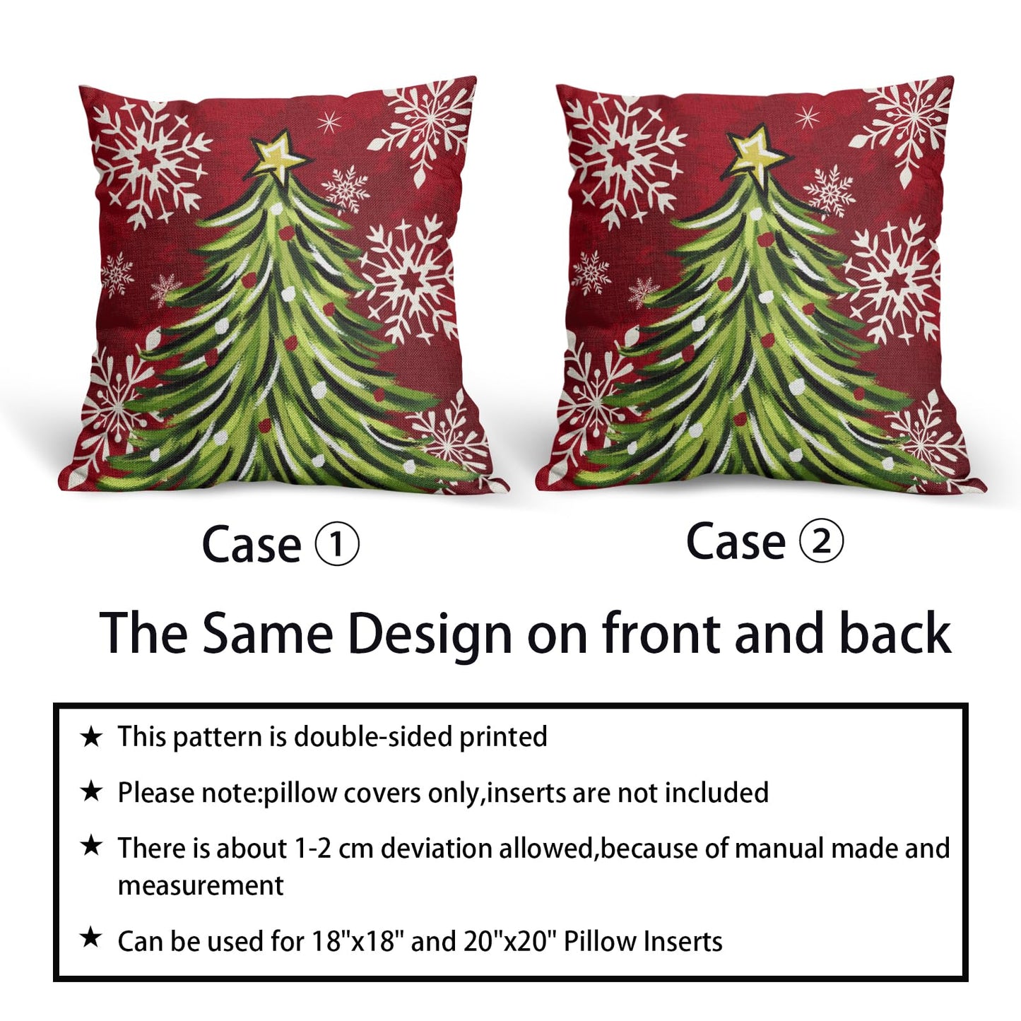 Sivirary Christmas Pillow Covers 18x18 Inch Set of 2 Dark Red Green Xmas Tree Snowflake Holiday Decorative Winter Throw Pillowcases Outdoor Seasonal Farmhouse Cushion Cases Decor for Sofa Couch Bed