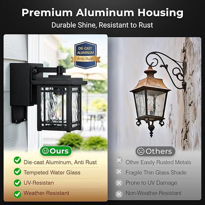 2-Pack Porch Light with GFCI Outlet, Black Dusk to Dawn Outdoor Lantern Wall Mount, Modern Outdoor Sconces Wall Lighting with Glass Shade, Waterproof Outdoor Light Fixtures for House, Garage