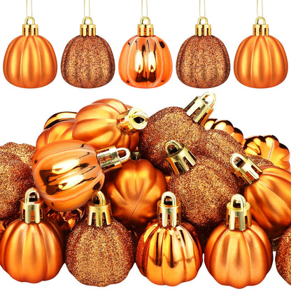 Colingmill 36 Pcs Fall Tree Ornaments Pumpkin Hanging Ornaments Thanksgiving Fall Decorations Mini Pumpkin Ball Decorations Farmhouse for Small Tree Autumn Home Halloween Party(Classic,Gold)