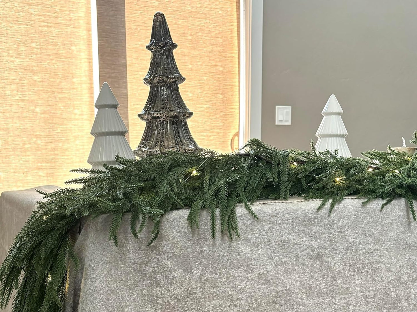 9FT Christmas Garland Norfolk Pine Garland Real Touch Artificial Greenery Garland for Mantle Fireplace Table Indoor Outdoor Holiday Decortions
