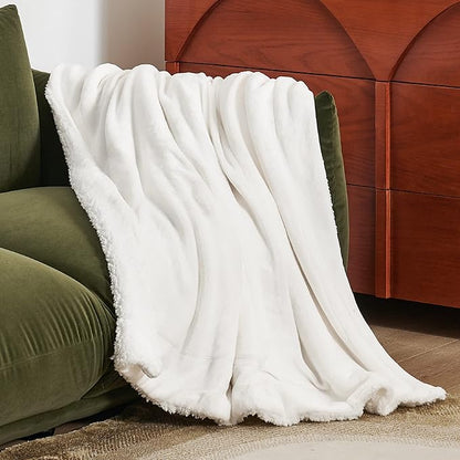 Bedsure GentleSoft Sherpa Fleece Throw Blanket for Couch - Thick and Warm, Soft Fuzzy Plush Throw Blanket for Winter, White, 50x60 Inches