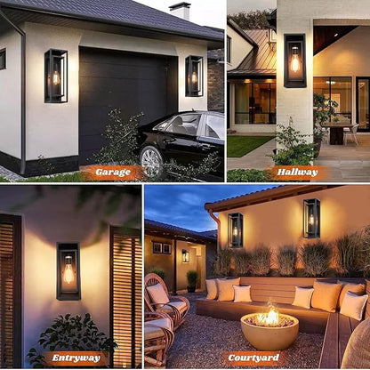 4 Pack 18 inches Outdoor Wall Lantern Light Fixture, Large Black Exterior Waterproof Wall Sconce, Anti-Rust Mount Porch Light with Clear Glass,E26 Socket