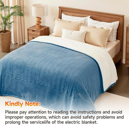 Heated Blanket Electric Blanket Queen Size 84"x90" Fast Heating Electric Blanket with Dual Control 10 Heat Levels & 10 Hours Auto-Off Overheat Protection Cozy Soft Flannel Heated Throw Blanket