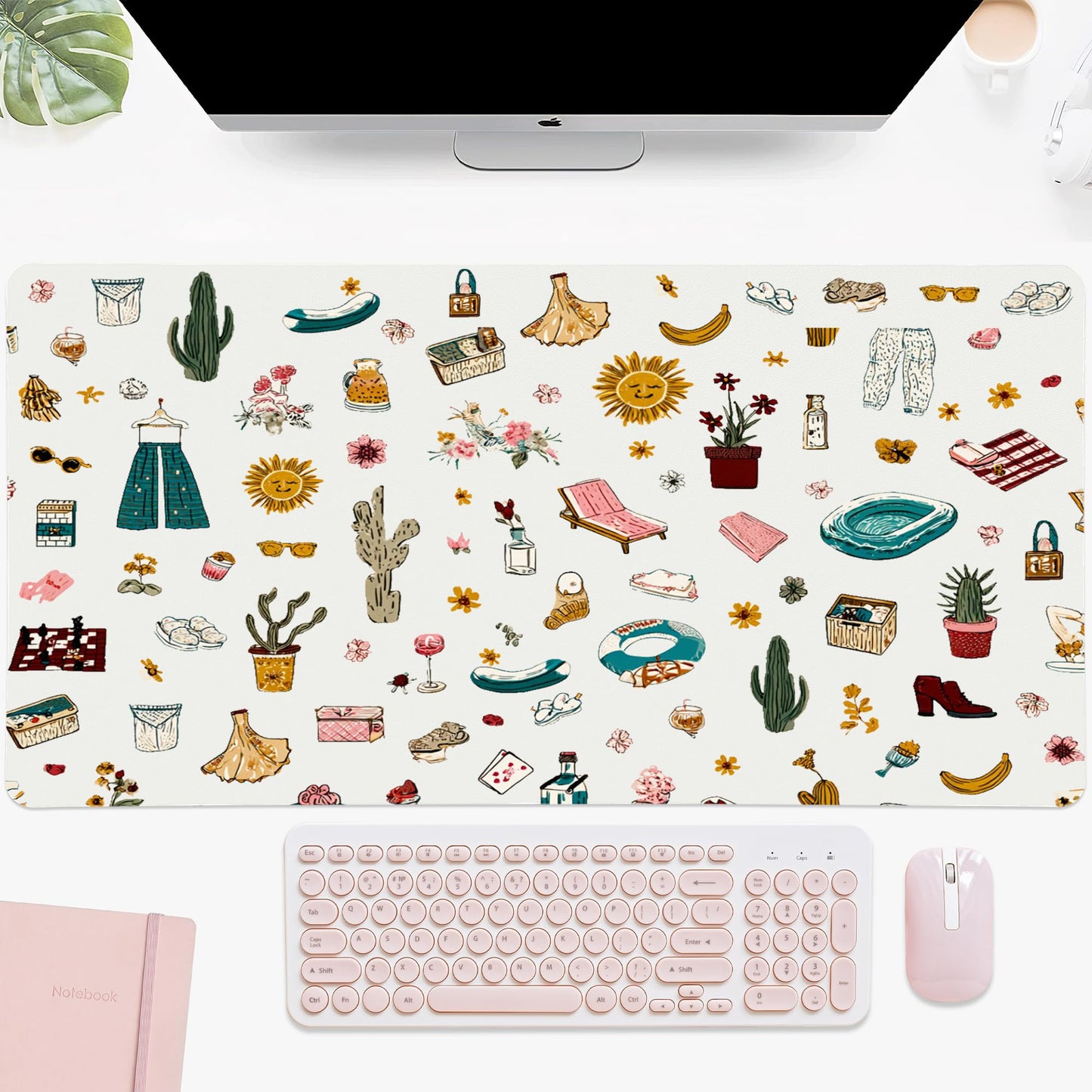 Idocolors Cow Girl Desk Mat, Cute Extended Gaming Keyboard Mouse Pad, Large Office Desk Cover Mat Pad Deskmat, Non-Slip Leather Home Office Desk Mat Protector 31.5"×15.7"