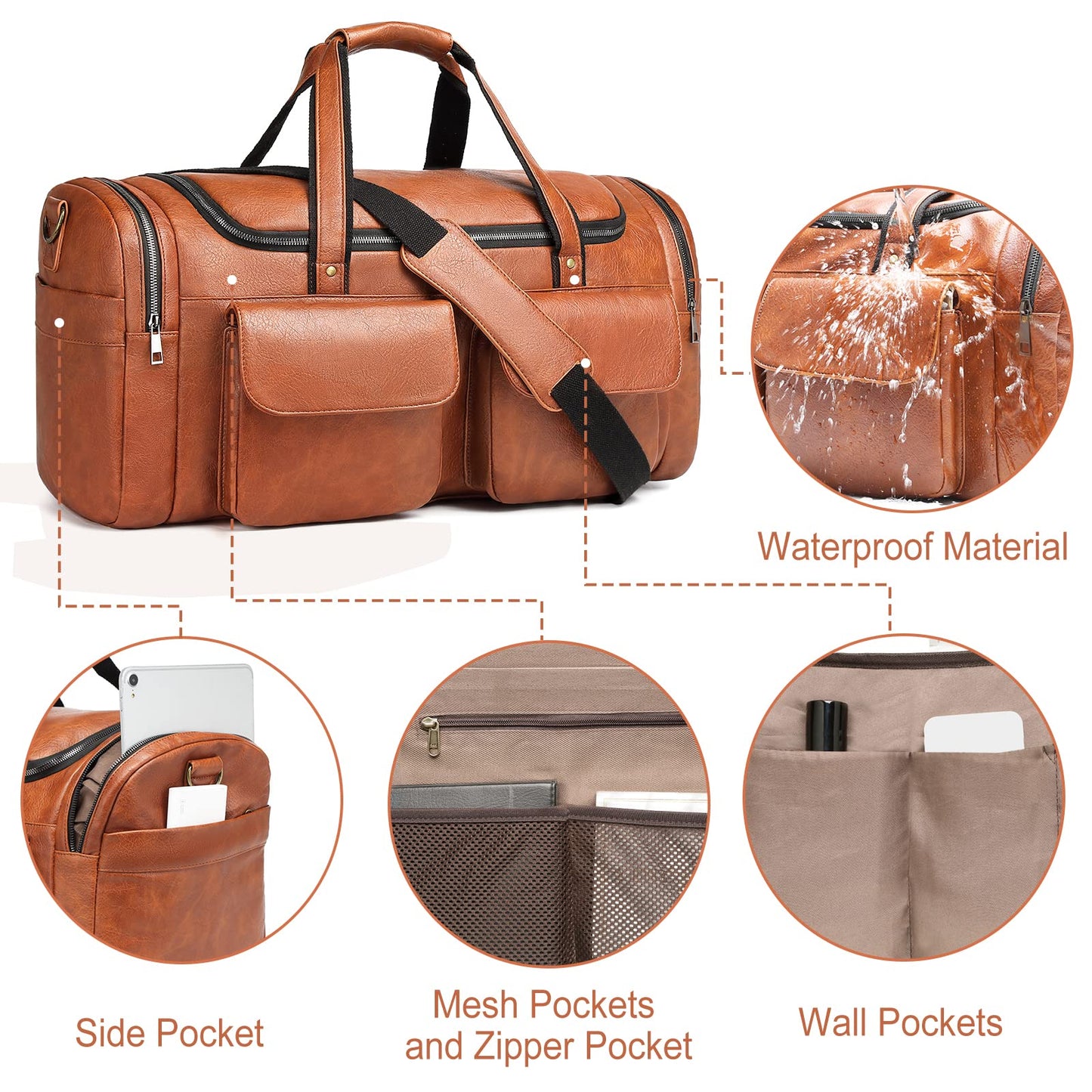Travel Duffel Bag for Men, Large PU Leather Carry on Duffle Bag for Traveling, Waterproof Overnight Weekender Gym Bags with Shoe Compartment - Perfect for Daily Use/Birthday Gift