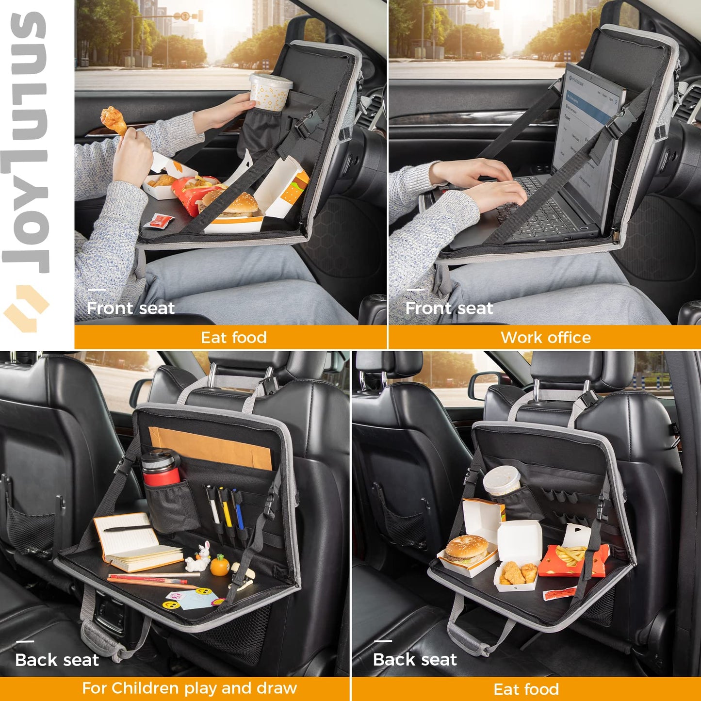 JOYTUTUS 3 in 1 Steering Wheel Eating Tray, Car Back Seat Laptop Desk, Multifunctional Office Bag, Car Work Table for Writing, Car Organizer for Kids, Commuters, Family