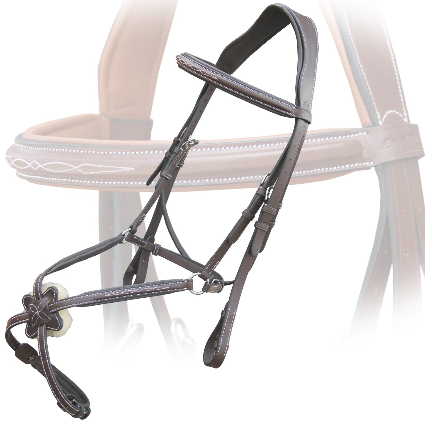 ExionPro Exion Anatomical Figure 8 Bridle with Broad Mono Crown Piece | Fancy Stitching Square Raised Noseband | Soft Padding on Crown, Brow & Noseband | Rubber Grip Reins for Horse