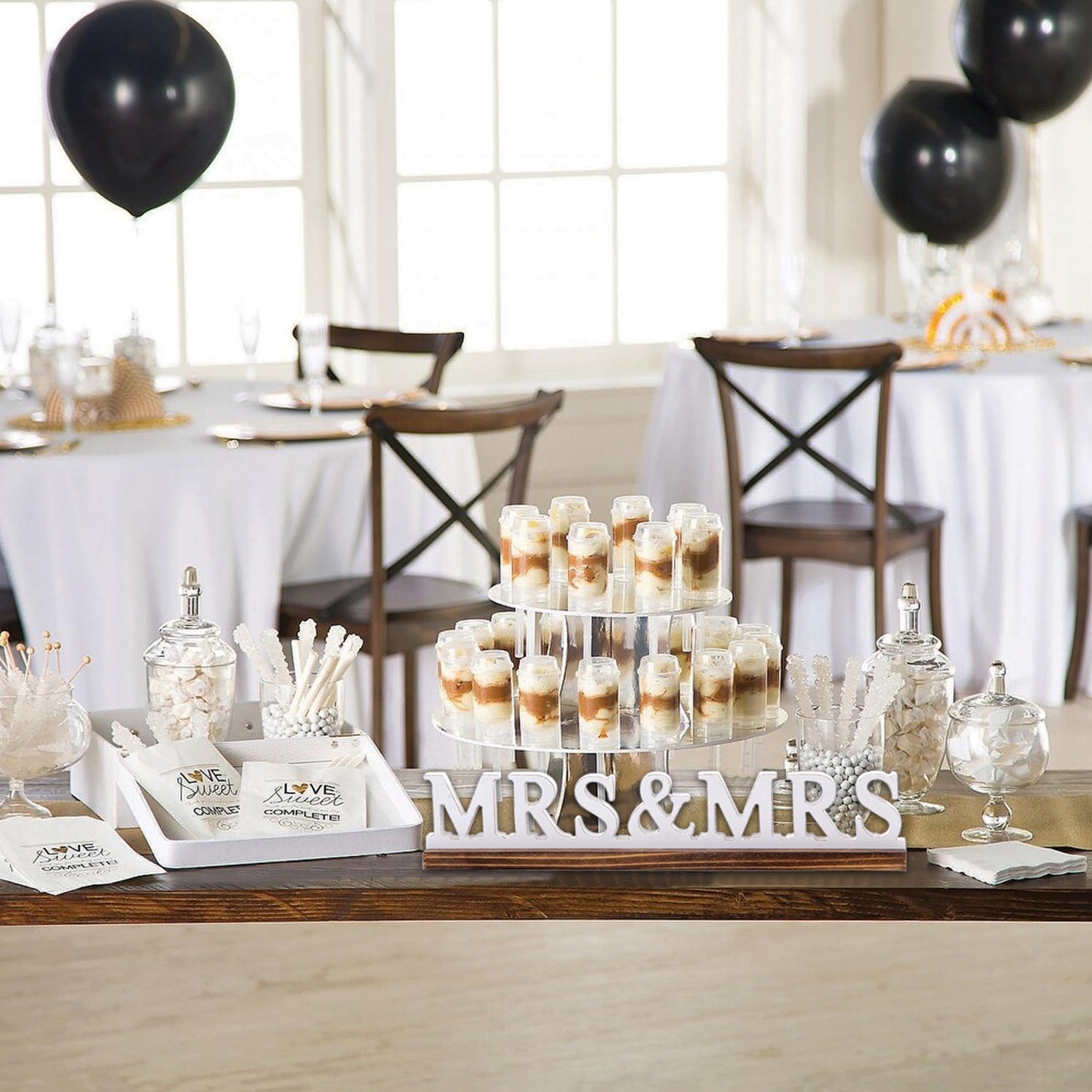 Sintosin Rustic Mrs and Mrs Wedding Decor Sign for Table 16 Inch, Handmade Distressed White Wooden LGBT Signs for Home Decor, Farmhouse Lesbian Wedding Reception Decorations Valentine