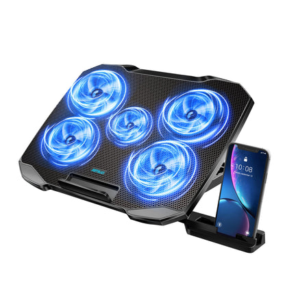 AIMIUZI Laptop Cooling Pad Laptop Cooler Stand, Laptop Fan Cooling Pad for 12-15.6 Inch Laptop Notebooks, 5 Quiet Fans, 5 Angle Adjustable Laptop Cooling Stand (Black)
