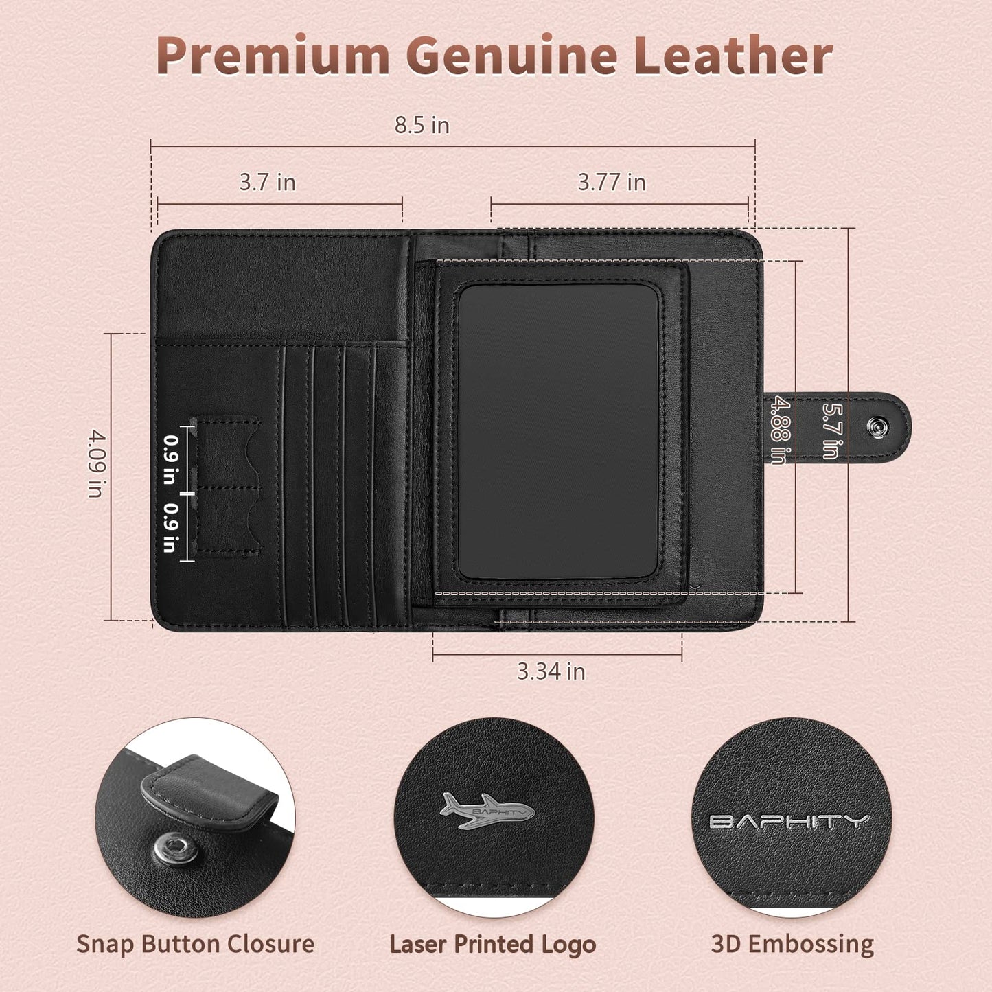 Passport Holder Women, Genuine Leather Passport Wallet RFID Blocking for Men and Women, Passport Cover with Snap Closure Fit for Immunization Record Card - Black