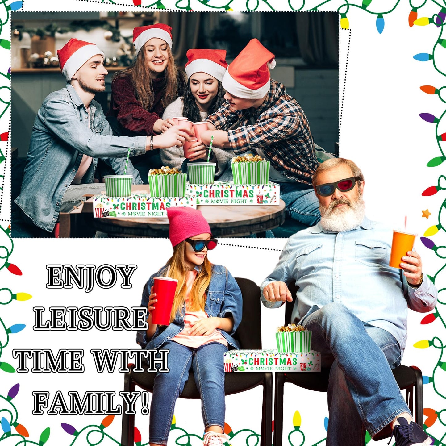 Dunzoom 20 Pcs Christmas Movie Night Supplies Movie Night Paper Snack Trays Popcorn Candy Holder Theater Snack Boxes Cardboard Holder Food Trays for Party