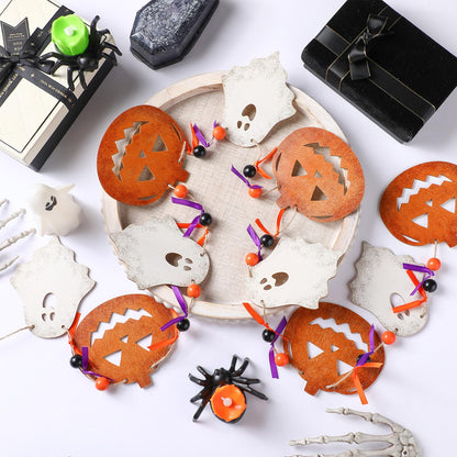 Cinnvoice 8.2 ft Halloween Ghost Pumpkin Garland Wooden Beads Garland Rustic Farmhouse Country Decor Wood Pumpkin Banner Ghost Halloween Hanging Decor for Fireplace Mantel Wall Home Window