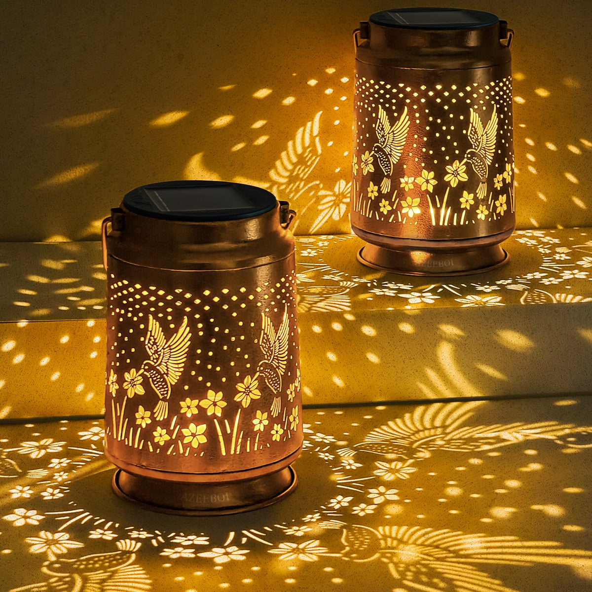 AZEEBOI 2 Pack Solar Lanterns Outdoor Waterproof Hummingbird Lantern Garden Decor Birthday Gifts for Women Mom Grandma Hanging Solar Lights Metal Decoration for Yard, Patio, Backyard, Porch