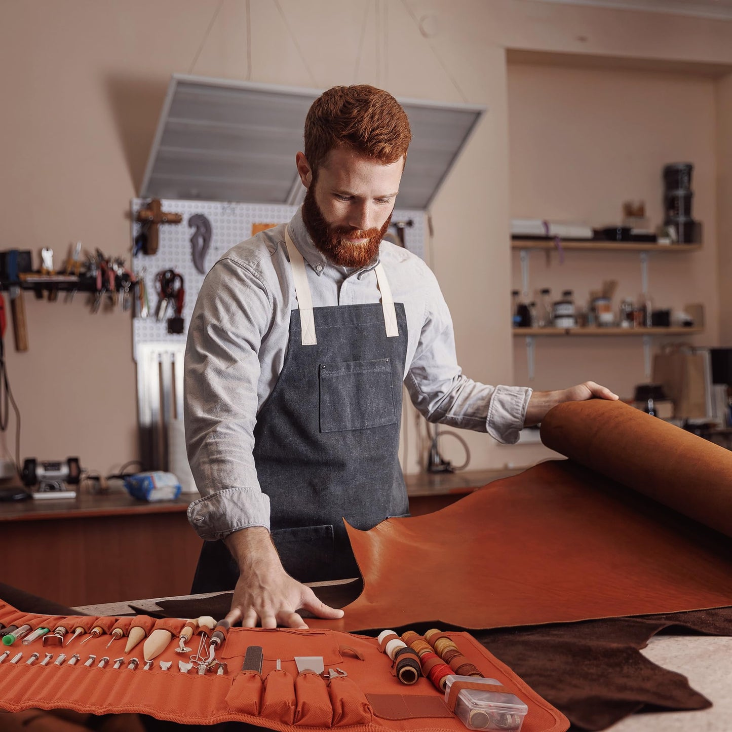 Dorhui Leather Working Tools Kit with Custom Storage Bag Leather Stamping Tools Leathering Craft Making for Cutting Punching Sewing Carving Stamping