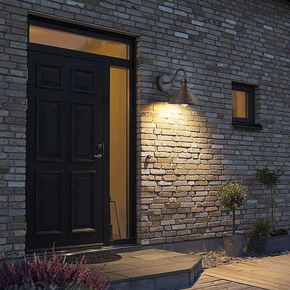 Dusk to Dawn Outdoor Gooseneck Wall Sconce with Dark Sky Cast Hammered Aluminum Shade in Oil Rubbed Bronze Finish,Anti-Rust Waterproof Outdoor Light for Farmhouse Porch Garage,1-Light E26