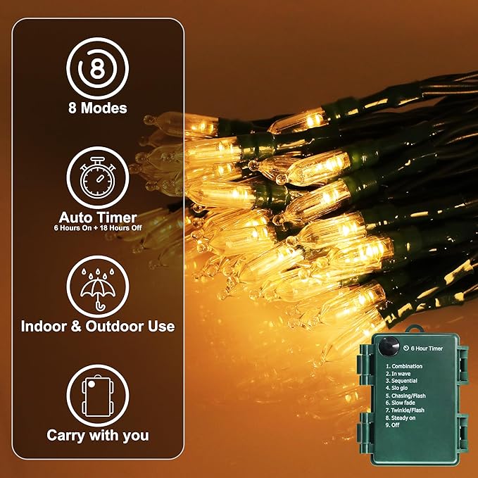 Battery Operated Christmas Lights, 28Ft 80 LED String Lights 8 Modes with Timer Mini Lights for Indoor Outdoor Wreath Wedding Party Garden Home Decor, Waterproof, Warm White（2 Pack）
