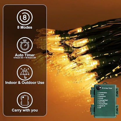 Battery Operated Christmas Lights, 28Ft 80 LED String Lights 8 Modes with Timer Mini Lights for Indoor Outdoor Wreath Wedding Party Garden Home Decor, Waterproof, Warm White（2 Pack）