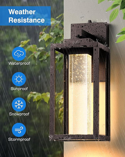 VIANIS Large Dusk to Dawn Porch Lights Outdoor, Oil Rubbed Bronze Exterior Garage Light Fixtures Wall Mount for House, Farmhouse Outdoor Wall Sconce Lantern with Integrated 10W LED Light Source
