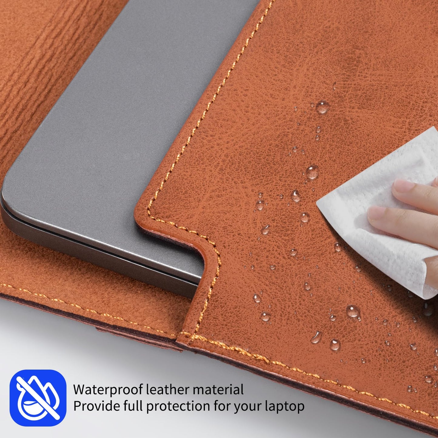 CPNVWA 16 Inch Leather Laptop Sleeve Compatible with MacBook Pro 16 Inch M5 M4 M3 M2 M1 Pro/Max＆MacBook Air 15 Inch M5 M4 M3 M2, Genuine Leather Protective Case Cover,Vintage Brown