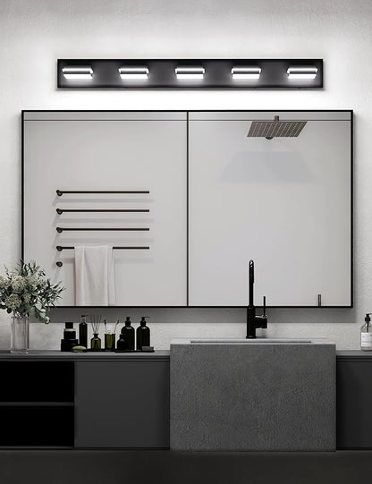 VOLISUN 5 Light Bathroom Vanity Light Fixtures 40 inch,Black LED Bathroom Lighting Fixtures Over Mirror, 360°Rotatable Head, LED Vanity Lights for Bathrooms (6000K)