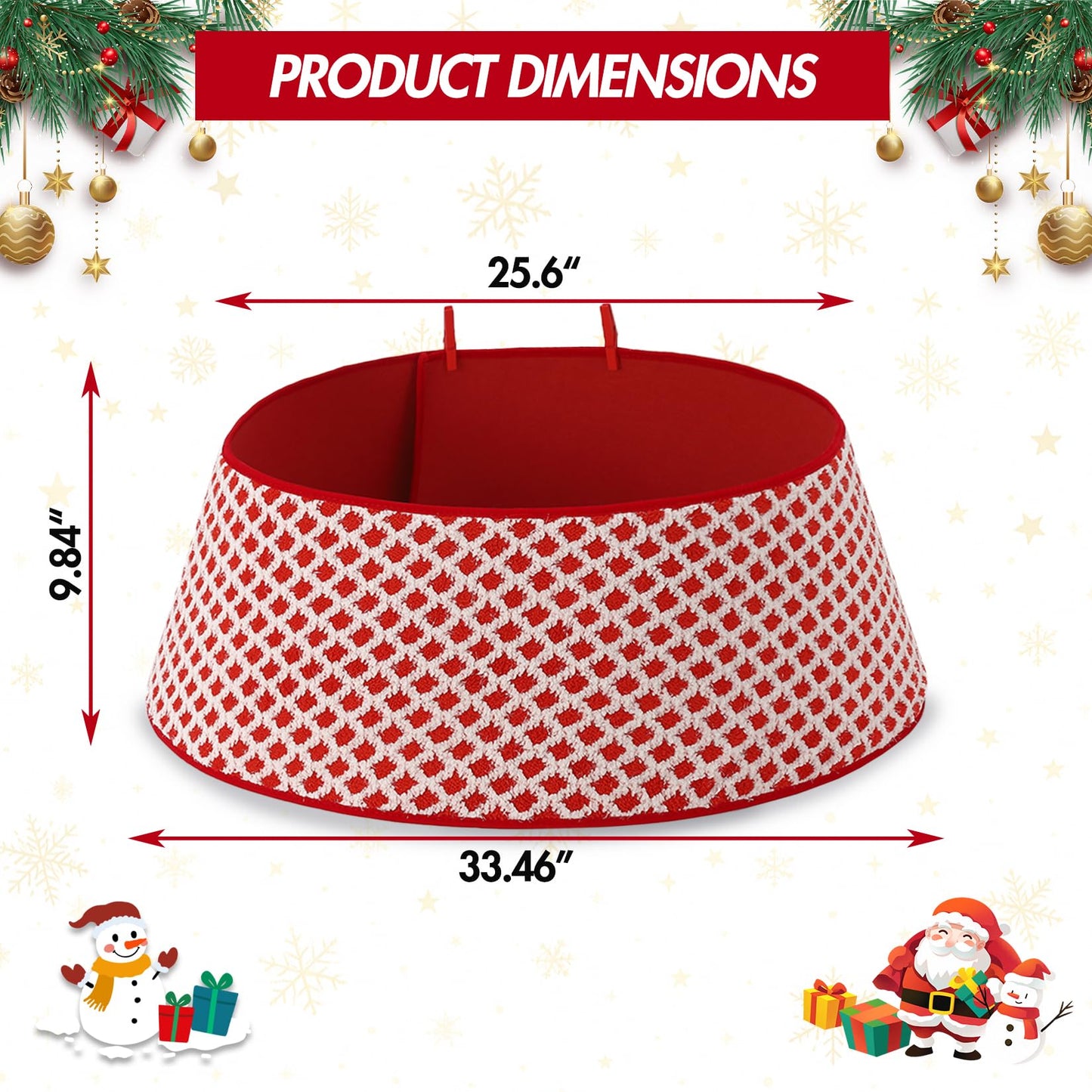 Garvee ﻿33 Inch Christmas Tree Collar Holiday Party Decoration, Diamond-Grid Design Plush Christmas Tree Skirt with 2 Matching Clips, Holiday Home Decor Stand Base Cover, Red