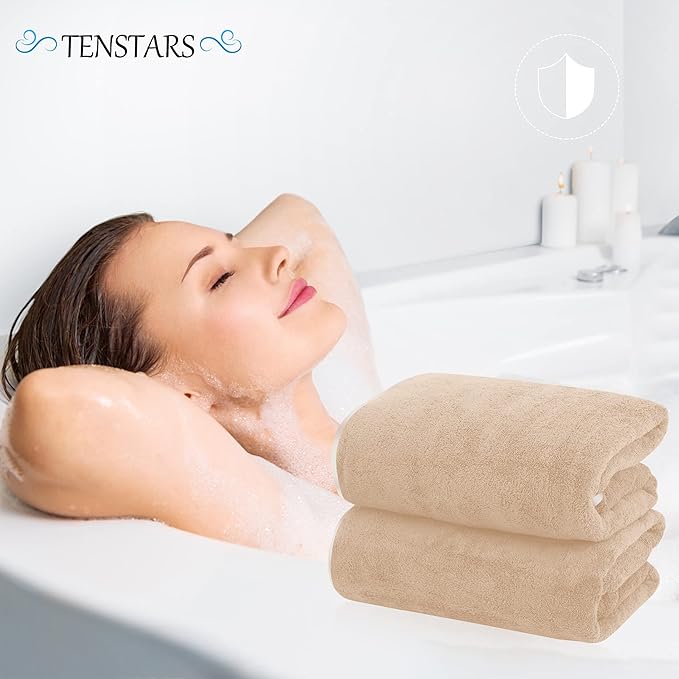 TENSTARS Silk Hemming Bath Towels