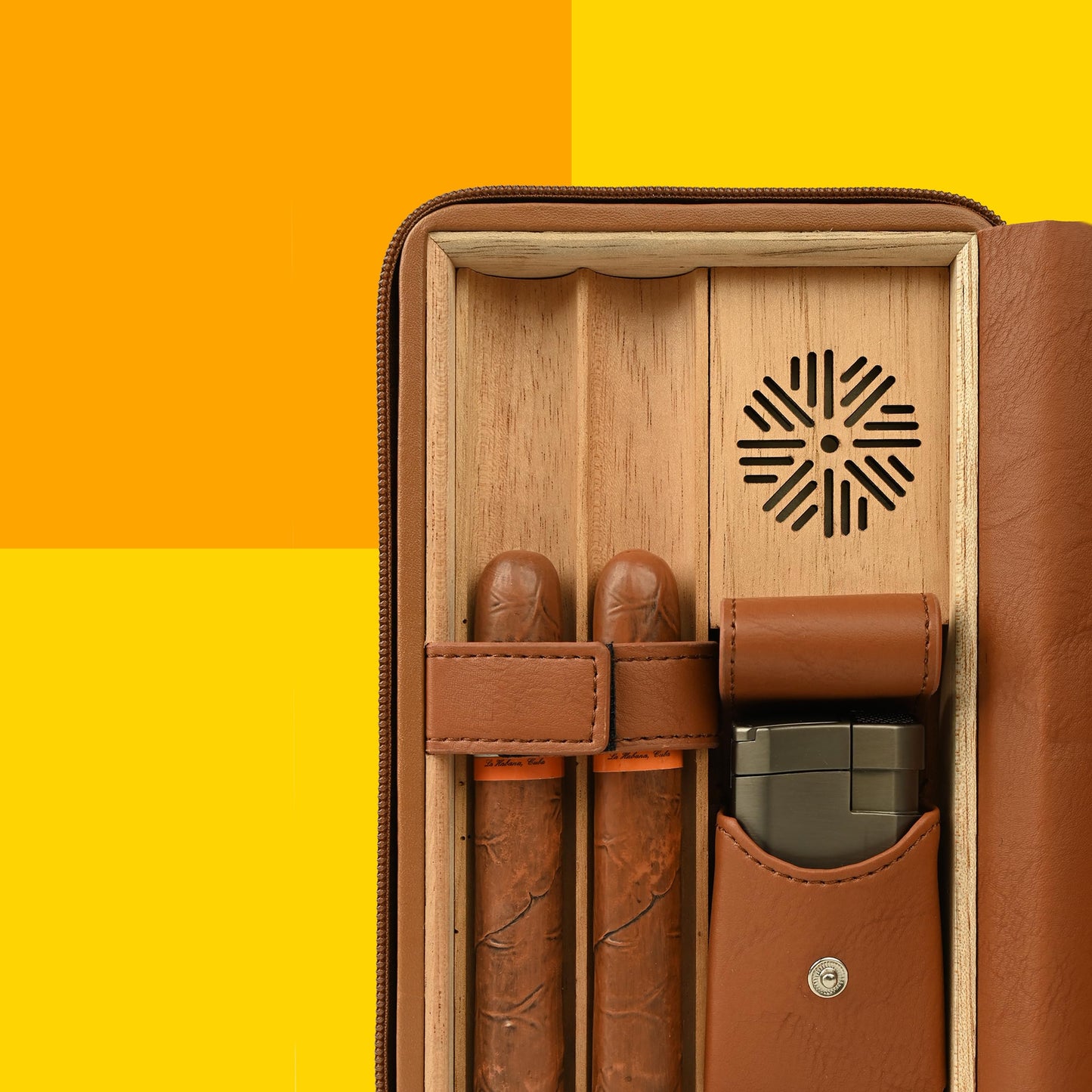 CIGAGROL Portable Cigar Humidor Travel Case, Leather & Wood Cigar Box with Humidifier for 6 Cigars, Ideal for Travel and Desktop Storage, Compact and Durable Design