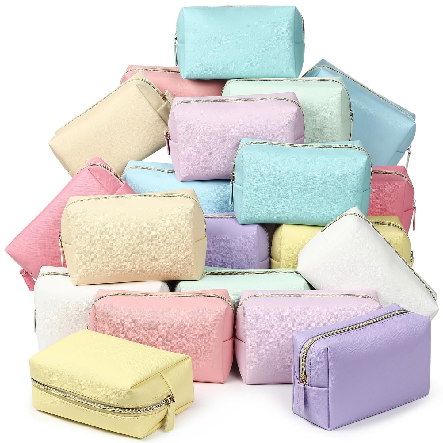 Kigeli 20 Pcs Small Makeup Bag Bulk PU Leather Cosmetic Bags with Zipper Preppy Makeup Pouch Toiletry Bag for Women Wedding Bachelorette Party Gift Travel Storage Organizer (Macaron)