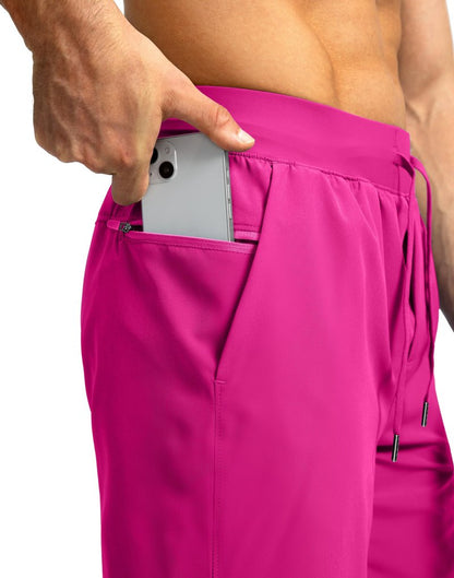Soothfeel Men's Running Shorts with Zipper Pockets 9"/ 7"/ 5" Lightweight Quick Dry Basketball Gym Workout Athletic Shorts for Men (Hot Pink, M)