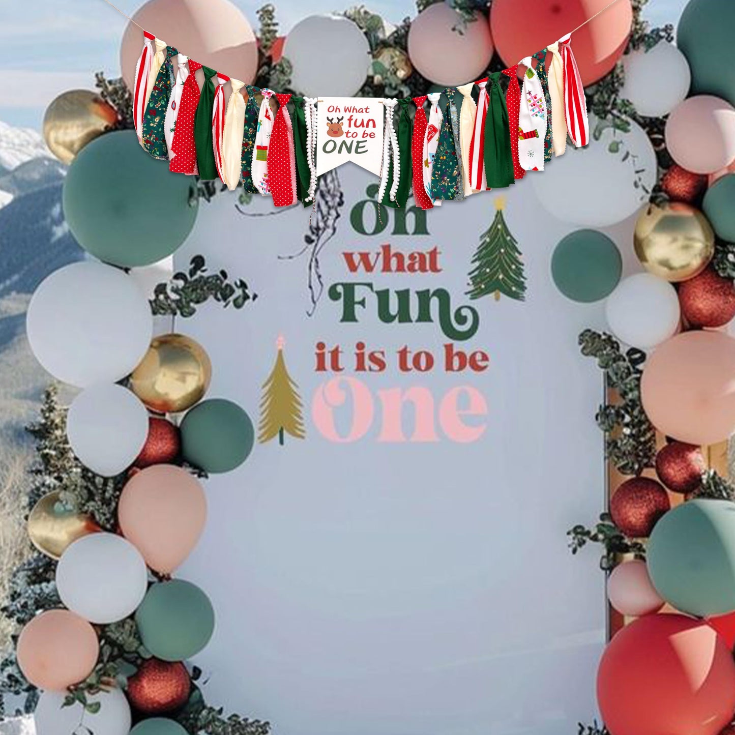 UDOTE Christmas One High Chair Banner - Oh What Fun To Be One Banner For Girls And Boys First Birthday Decoration,Designed Specifically For Baby's First Birthday Christmas Decorations