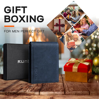 RUNBOX Wallet for Men,Mens Wallet,Slim Leather Bifold,RFID Blocking 8 Slots Gift Box