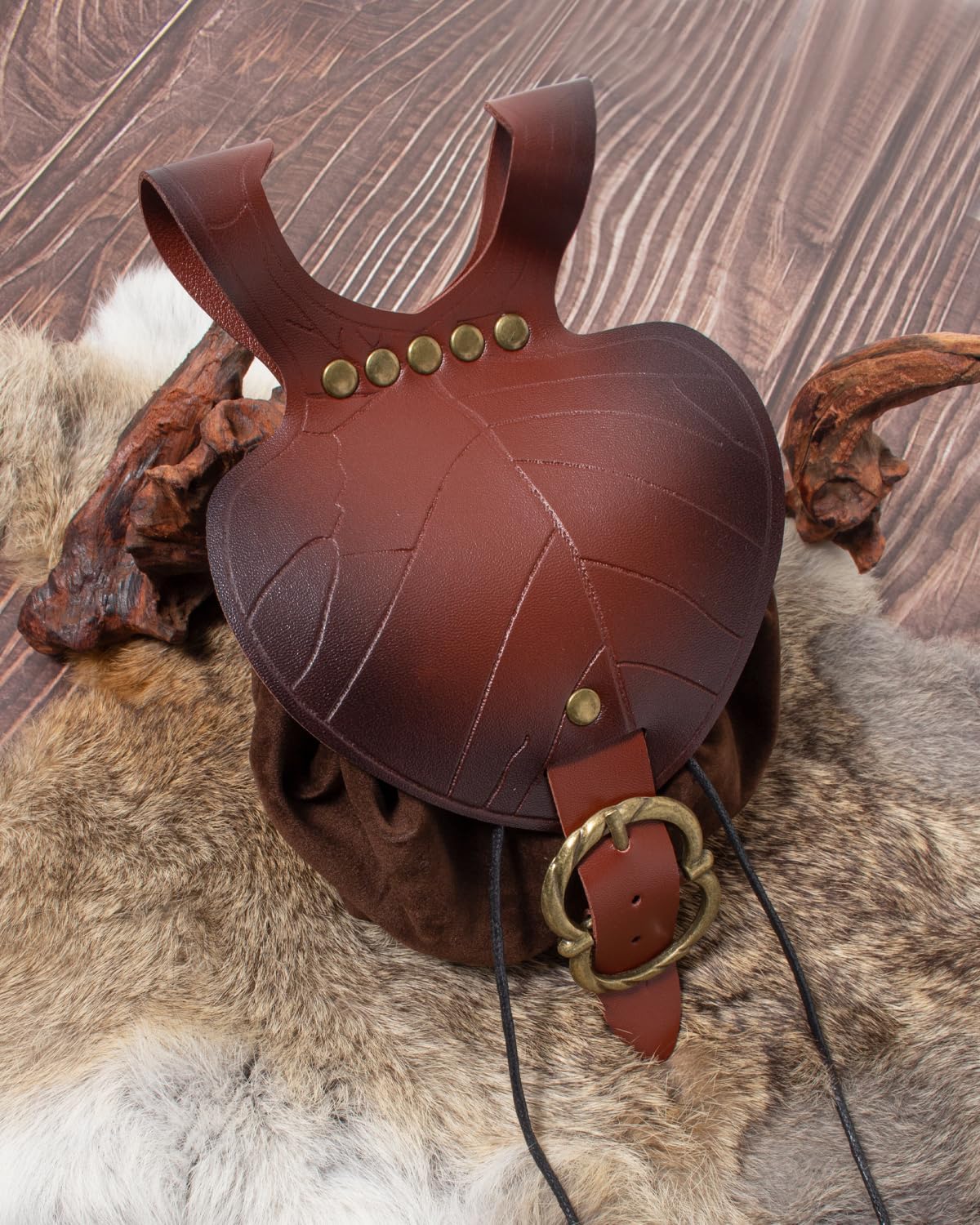Belt Pouch Waist Bag Fanny Pack Steampunk Phone Holder Medieval Bag Leather Belt Renaissance Cosplay Costume Accessories (Leaf Brown)