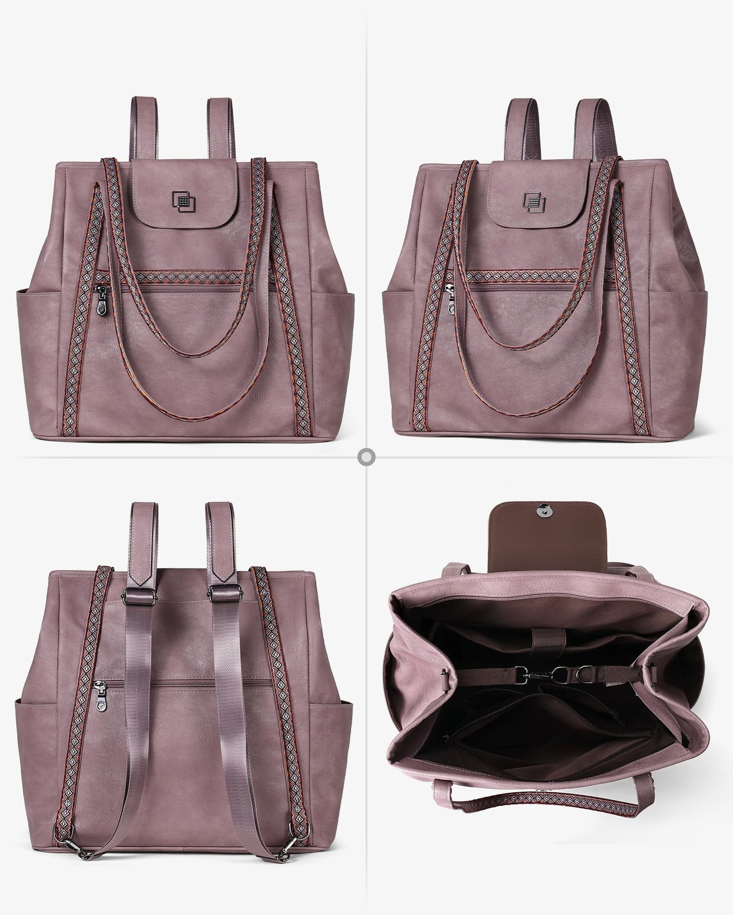 FADEON Large Laptop Tote Bag for Women Designer Leather Laptop Bag Fashion Travel Backpack Purse Shoulder Handbag Purple