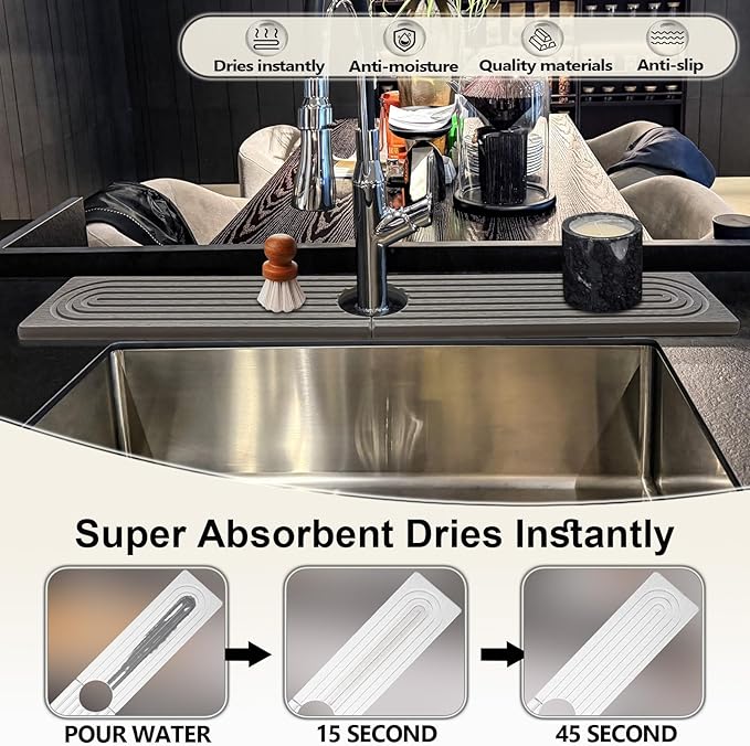 Stone Faucet Mat For Kitchen Sink, 23.6" Diatomite Fast Drying Stone Kitchen
