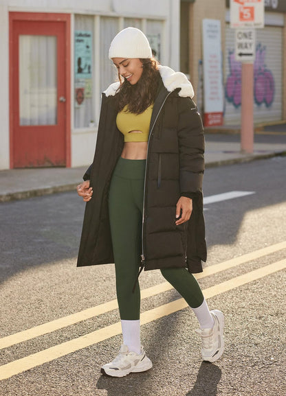 baleaf Thermal Leggings for Women Fleece Lined Waterproof Winter Hiking Pants Warm Tights Cold Weather Running Gear Army Green XL