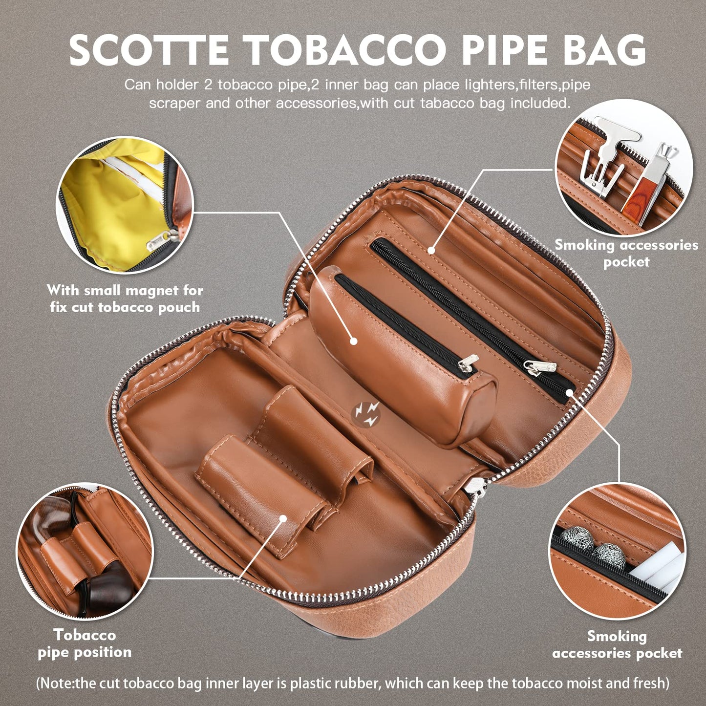 Scotte PU Leather Tobacco Smoking Wood Pipe Pouch case/Bag for 2 Tobacco Pipe and Other Accessories(Does not Include Pipes and Accessories)