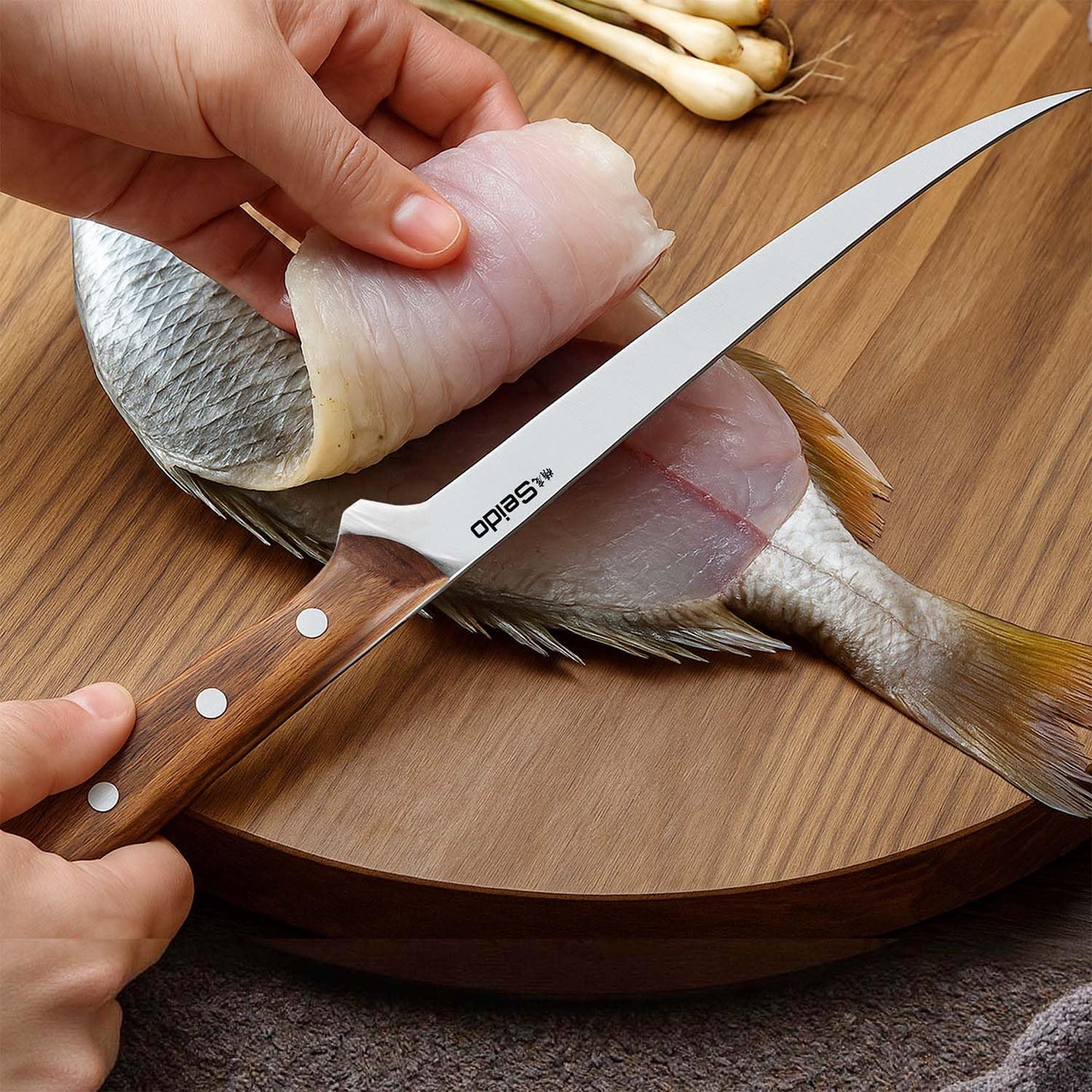 Seido Knives Caveman 7.5" Fillet Knife – Flexible Stainless Steel Blade with Rosewood Handle & Leather Sheath