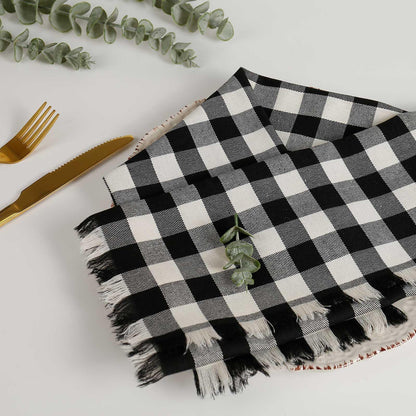 Classic Buffalo Checks Cloth Napkins with Fringe Set of 12, 17x17 Inches 100% Cotton Farmhouse Napkins, Soft&Reusable Napkins for Daily Use Halloween Christmas Decor