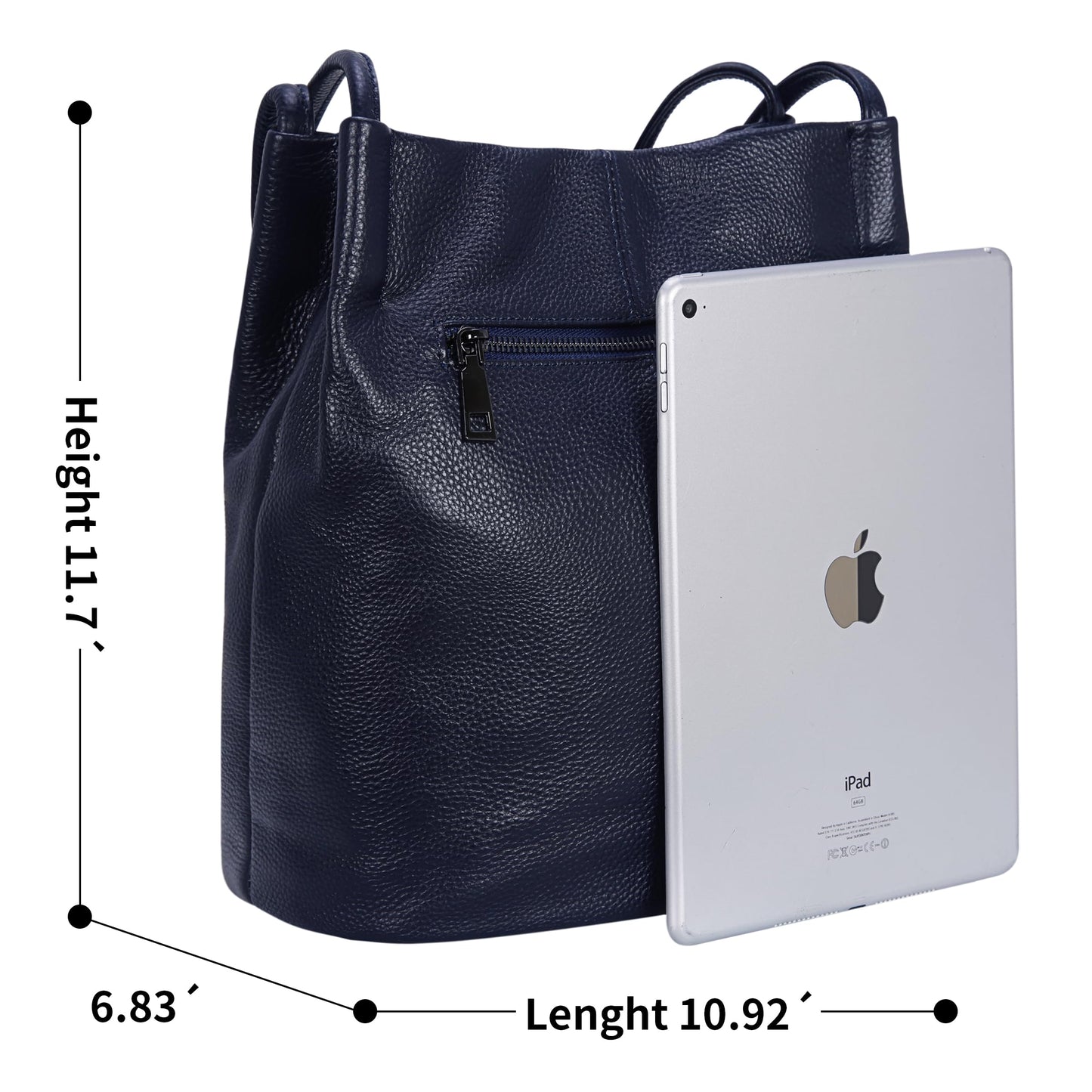 Iswee Genuine Leather Tote Purse Hobo Purses for Women Satchel Shoulder Bag Bucket Bags ladies Designer Handbags (Navy Blue Lichee)
