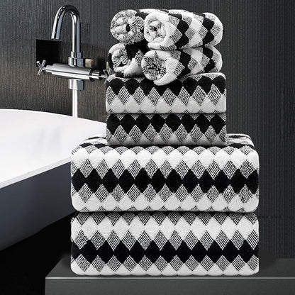8 Piece Bathroom Towel Set Black White|2 Oversized Large Bath Towels Sheet