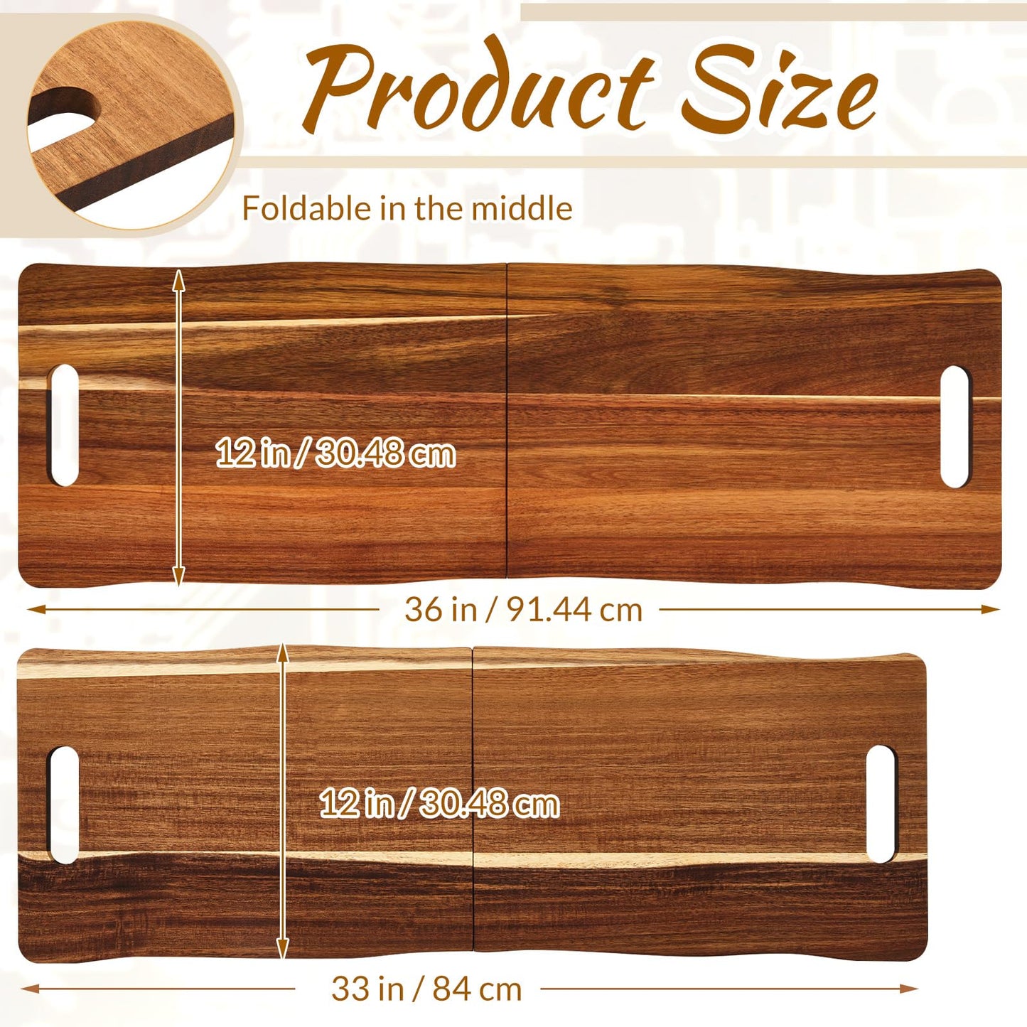 FoldTier Large Acacia Charcuterie Board with Handles 36 x 12 Inch Christmas Extra Large Wood Foldable Serving Tray Rectangular Appetizers Cheese Food Meat Board for New Home Party Housewarming Gifts