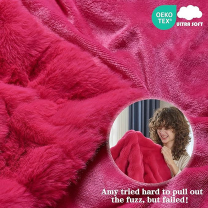 Krifey Hot Pink Bubble Blanket for Women, Soft Cloud Touch Bed Throw, Cozy Fuzzy Plush Thick Warm Blanket, Faux Rabbit Fleece, Christmas Birthday Gifts for her Girls Mom, Dorm Room Decor, 50x60in