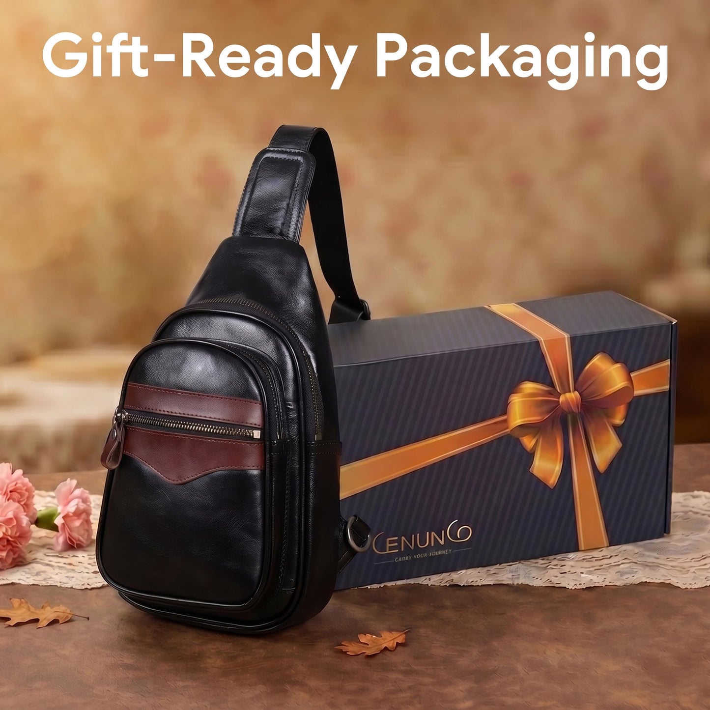 Genuine Leather Sling Bag for Men and Women Crossbody Shoulder Bag Sling Backpack Chest Purse Carry on Casual Daypack(Black)