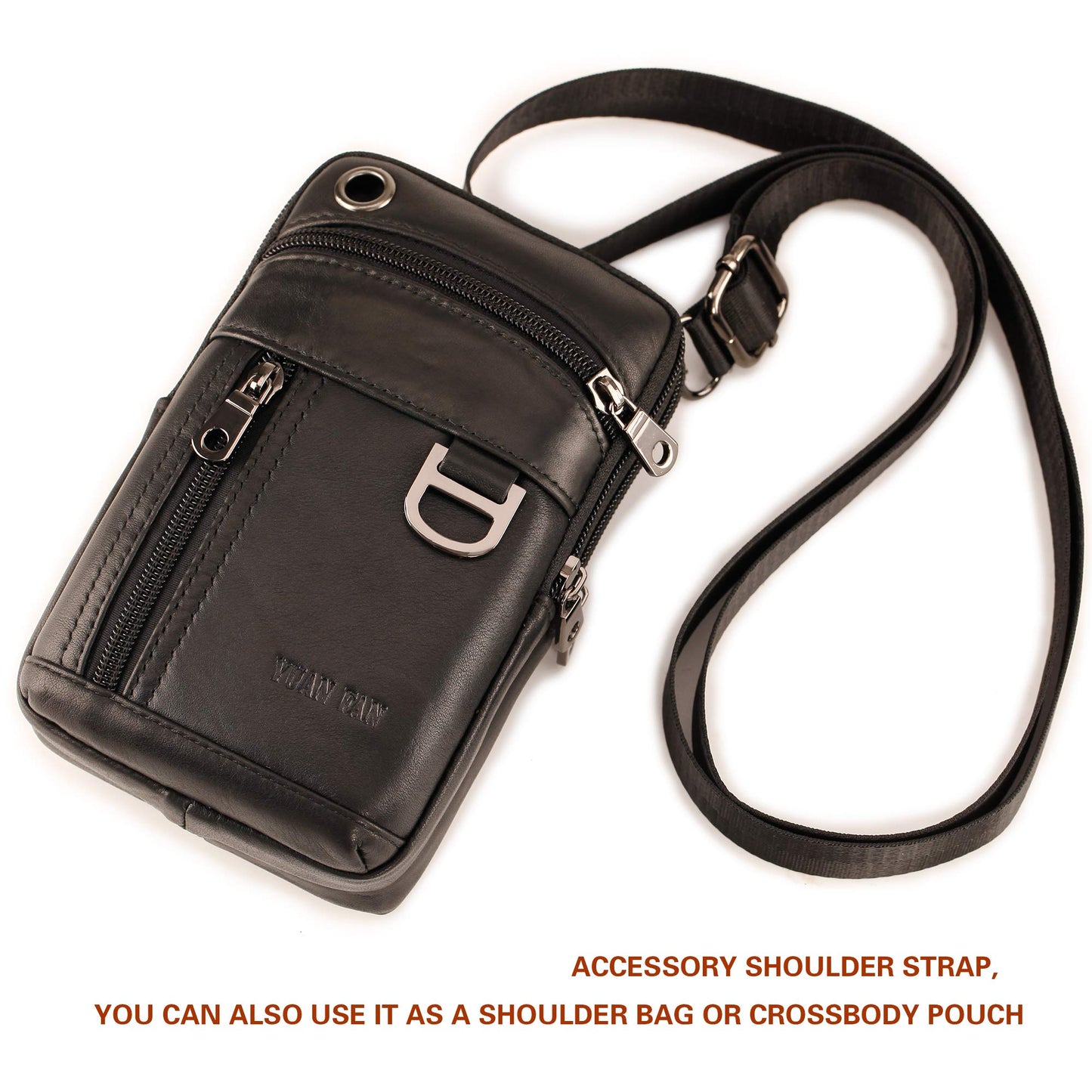 Small Mens Leather Satchel Cell Phone Holster,Vertical Belt Clip Cellphone Pouch,Purse Waist Bag Fanny Pack Compatible with Google,Zipper Phone Bag for Work,Hike