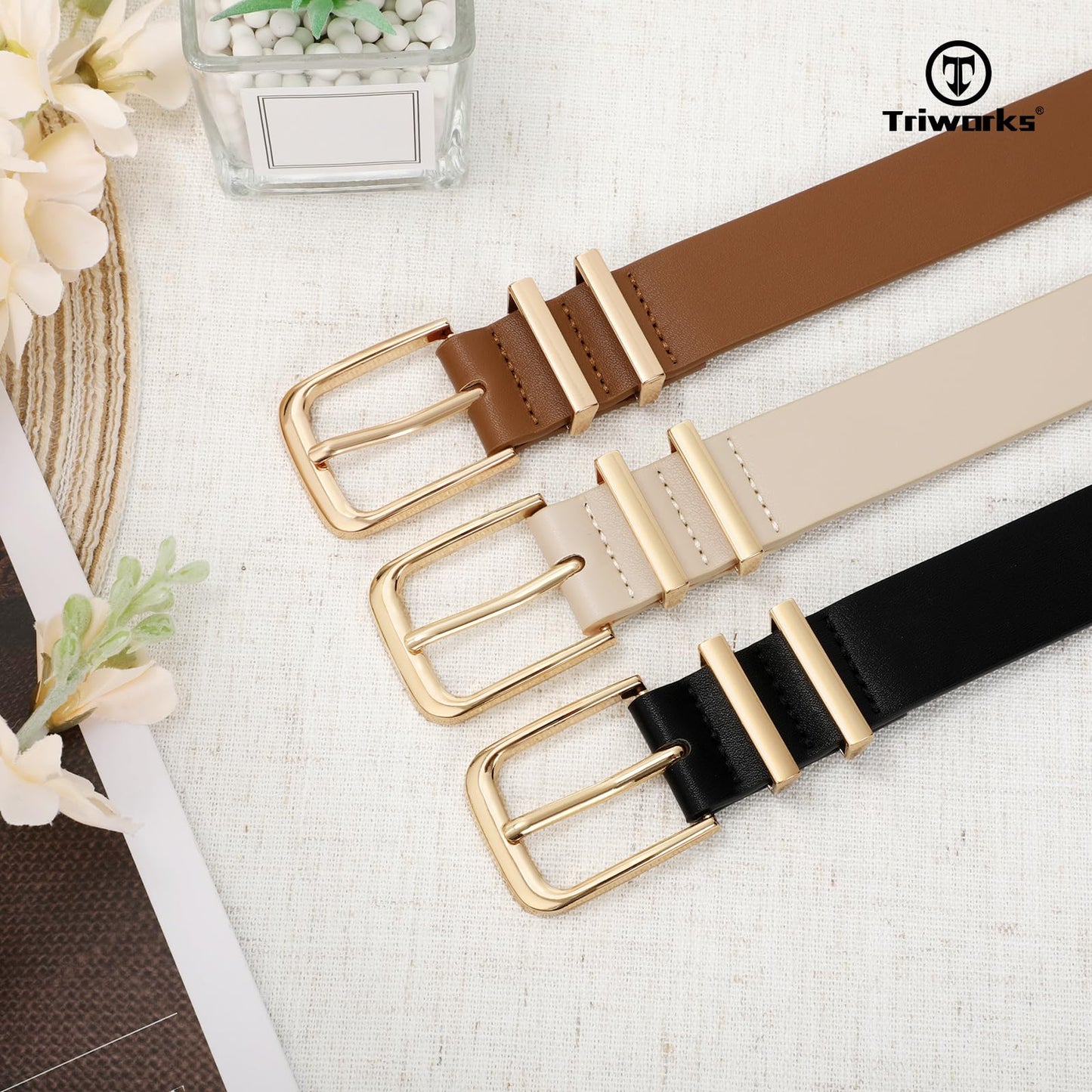 TRIWORKS 3 Pack Women Belts For Jeans Pants Dresses Ladies Leather Waist Belts