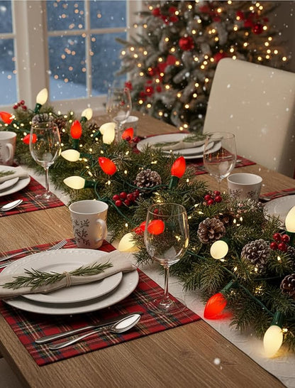 25FT Red and White LED Christmas Lights,LED Christmas Lights with 26 C9 Red White Shatterproof Plastic Bulbs,Connectable Red White String Light for Tree Roofline Indoor Outdoor Decor