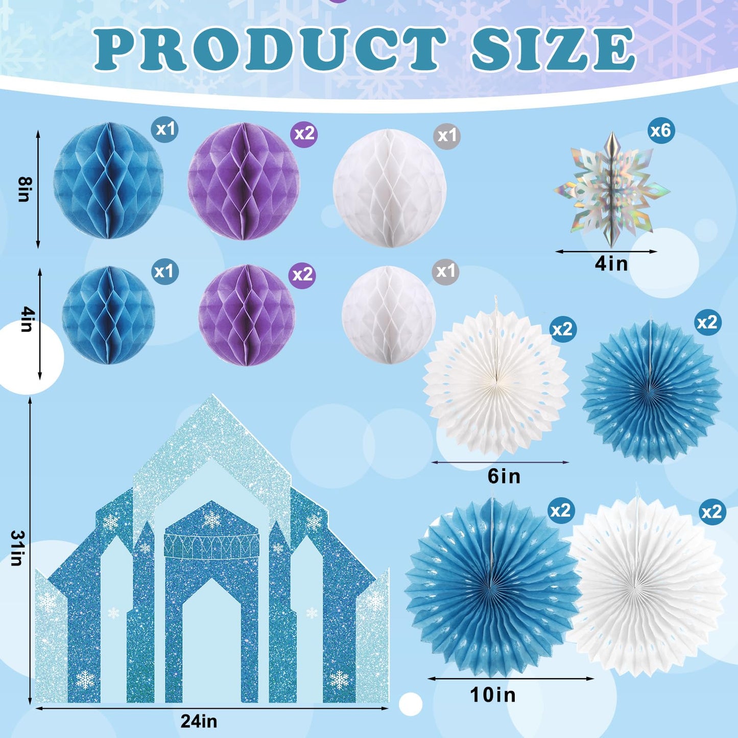 Colarr 18 Pcs Wonderland Snowflake Castle Birthday Party Decorations Winter Decorations Table Centerpiece Ice Winter Snowflake Castle Foam Board Hanging Iridescent Balls Wonderland Birthday Decor Kit