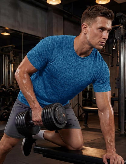 MAGCOMSEN Mens Short Sleeve Shirts Workout Shirt Quick Dry Moisture Wicking Athletic Gym Running Soft T-Shirt Medium Blue L